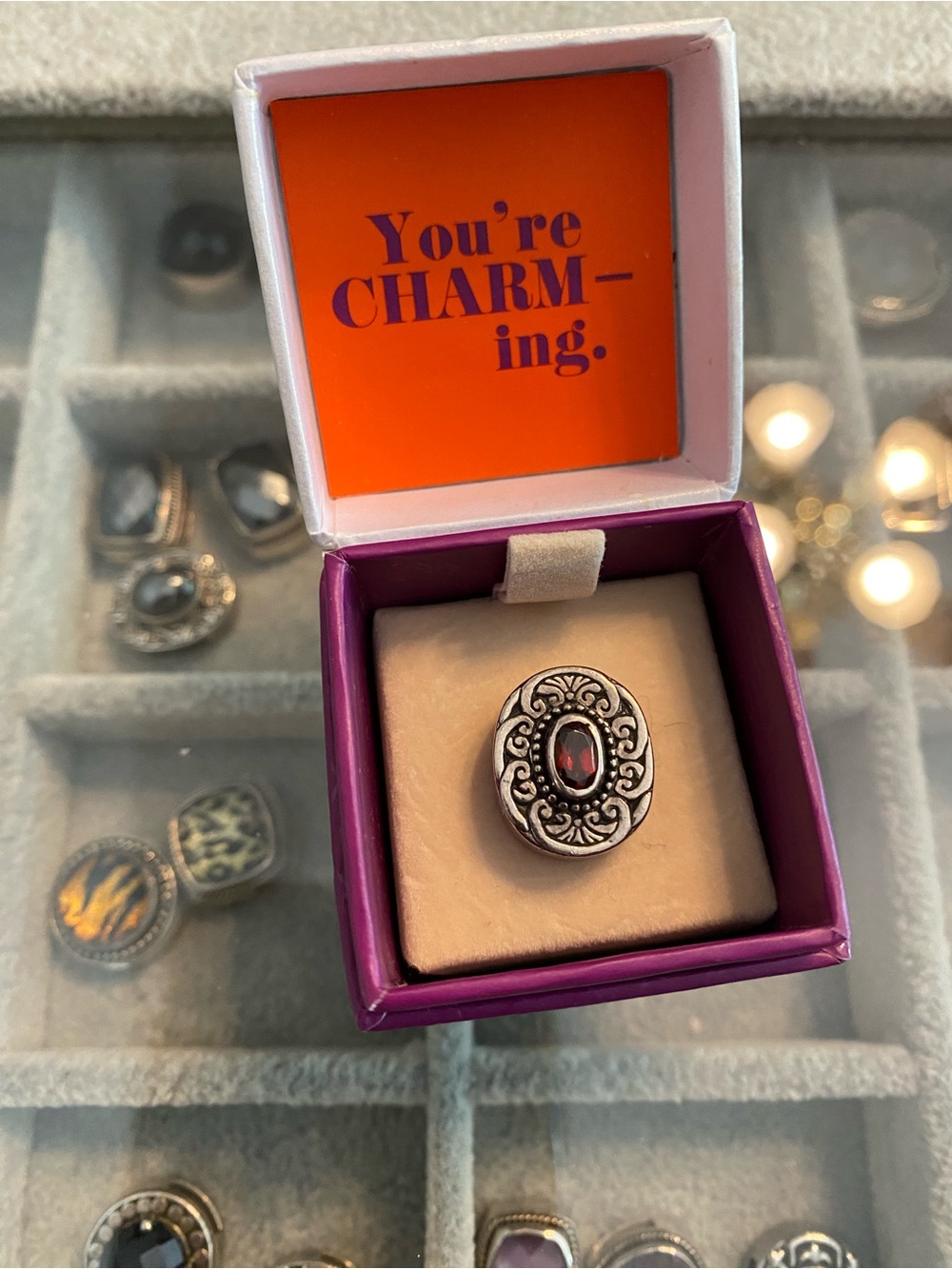 Lori Bonn Sterling Silver Red Gemstone slide charm